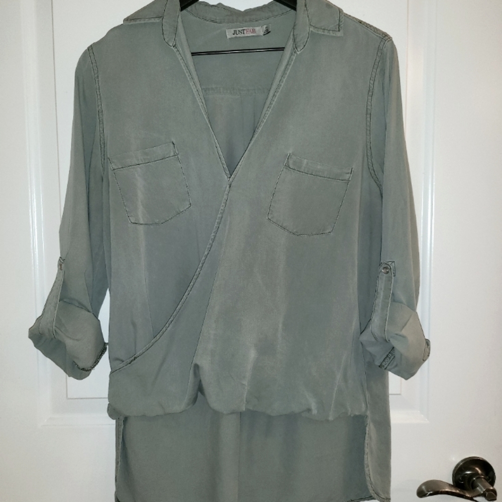 Olive Green Wrap Style Utility Shirt